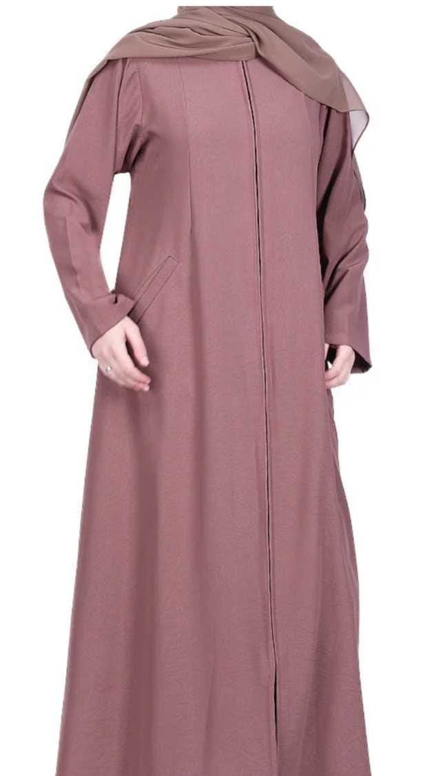 Brown Sleek Abaya with Zipper and Pockets