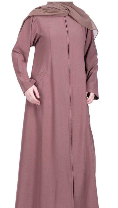 Brown Sleek Abaya with Zipper and Pockets
