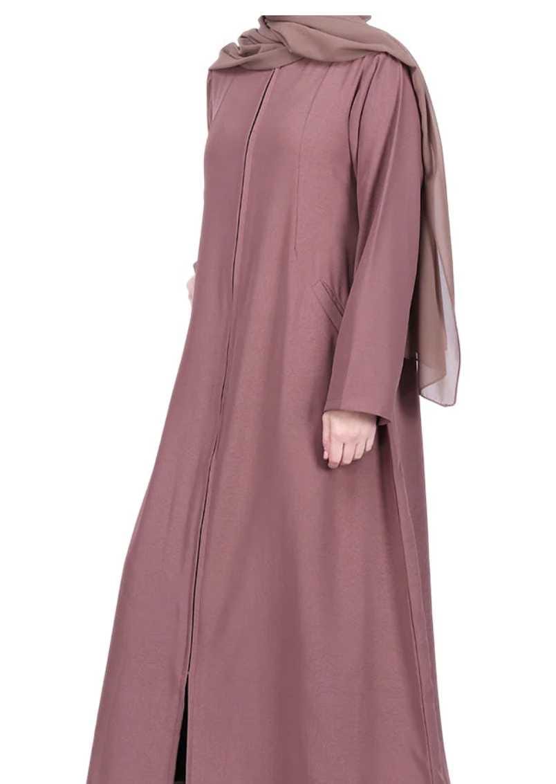 Brown Sleek Abaya with Zipper and Pockets