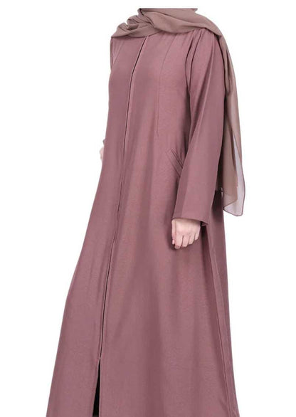 Brown Sleek Abaya with Zipper and Pockets