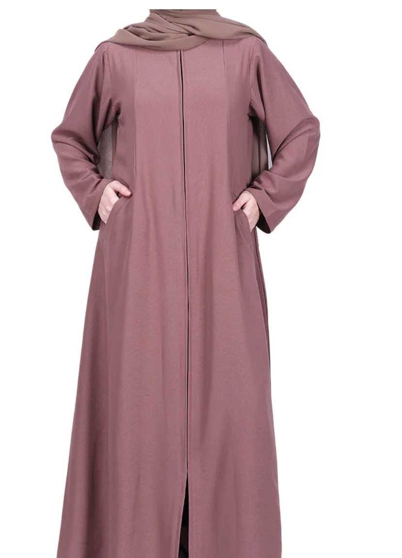 Brown Sleek Abaya with Zipper and Pockets