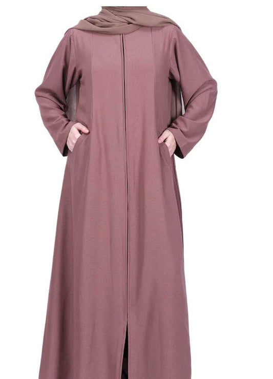 Brown Sleek Abaya with Zipper and Pockets