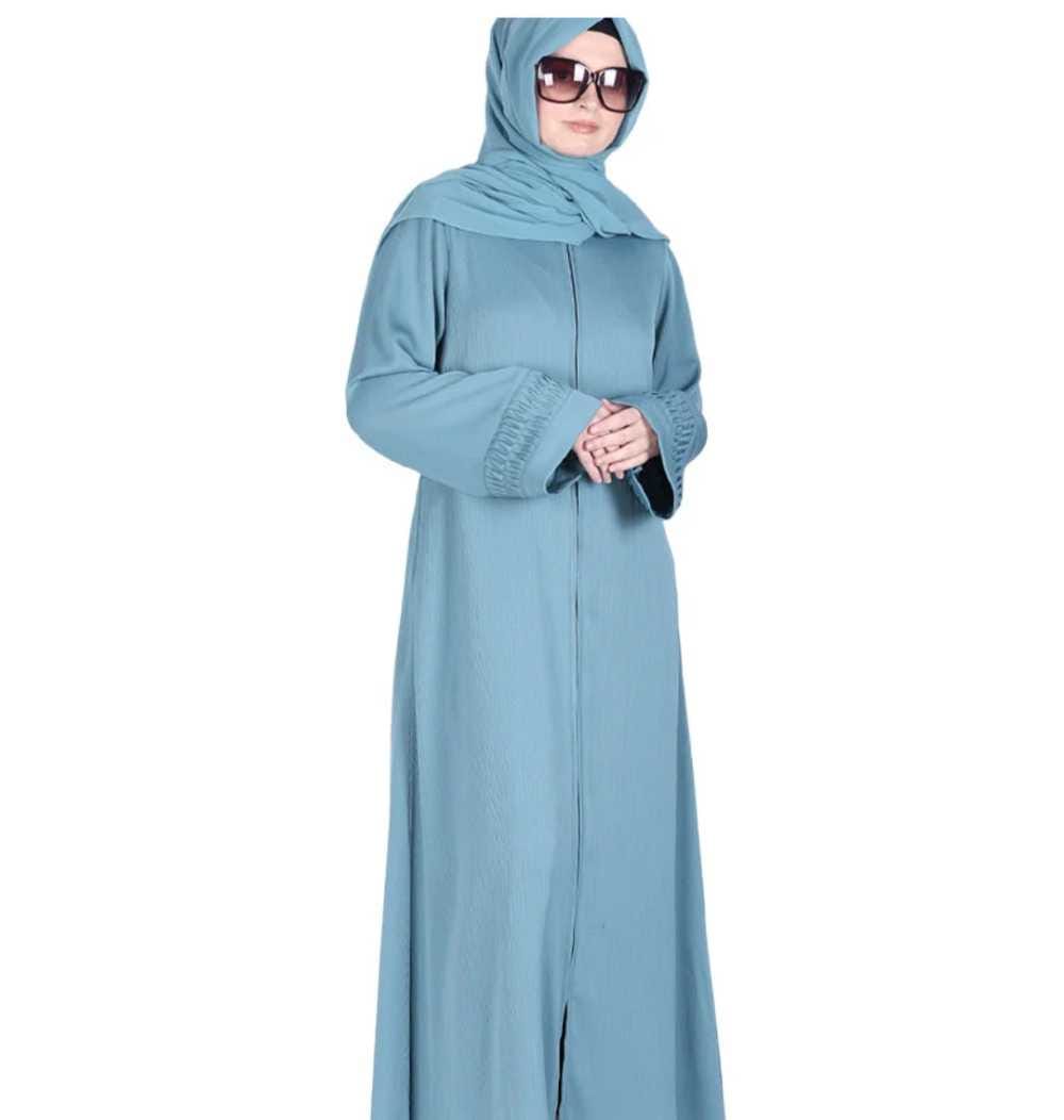 Sleek Teal Blue Abaya with Designer Sleeves