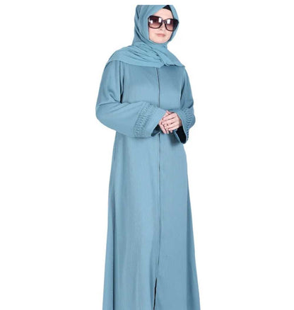 Sleek Teal Blue Abaya with Designer Sleeves