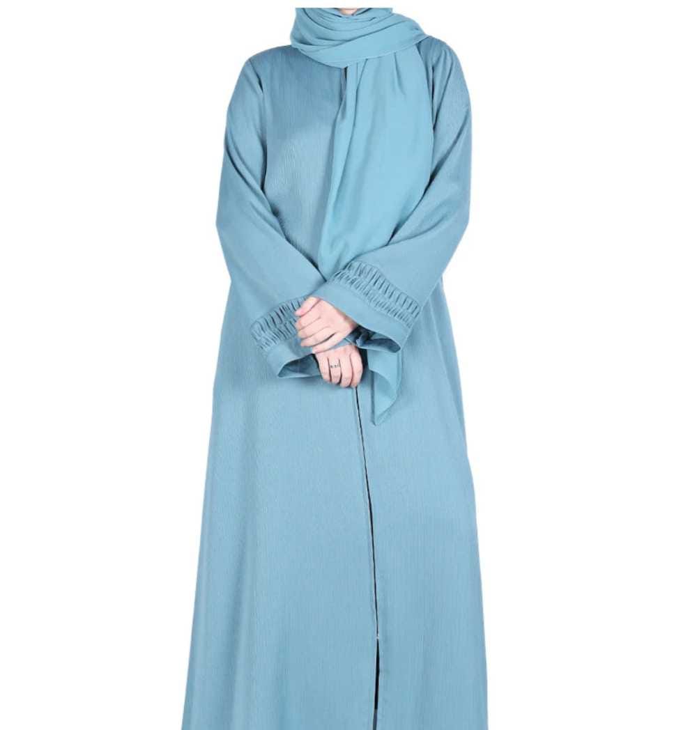 Sleek Teal Blue Abaya with Designer Sleeves