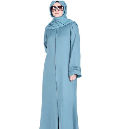 Sleek Teal Blue Abaya with Designer Sleeves