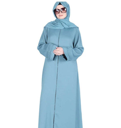 Sleek Teal Blue Abaya with Designer Sleeves