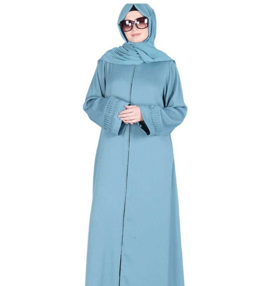 Sleek Teal Blue Abaya with Designer Sleeves