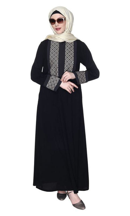 Magnificent Black Abaya With Gleaming Yolk And Sleeves (Made-To-Order)