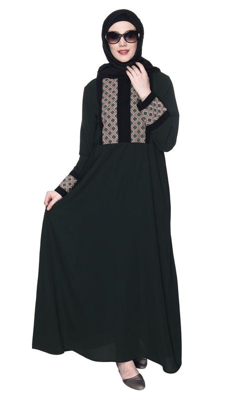 Magnificent Olive Green Abaya With Gleaming Yolk And Sleeves