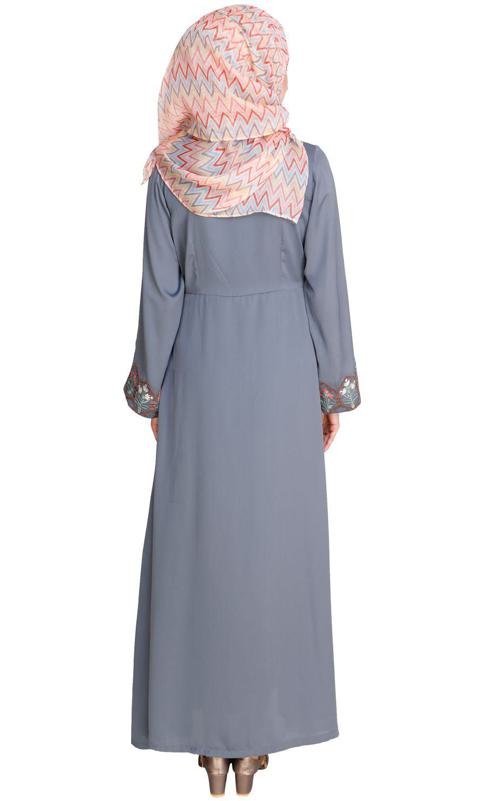 Majorelle Floral Blue Pleated Abaya (Made-To-Order)
