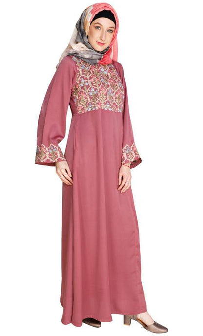 Majorelle Floral Onion Pink Pleated Abaya (Made-To-Order)