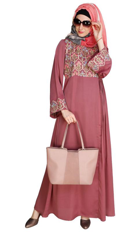 Majorelle Floral Onion Pink Pleated Abaya (Made-To-Order)