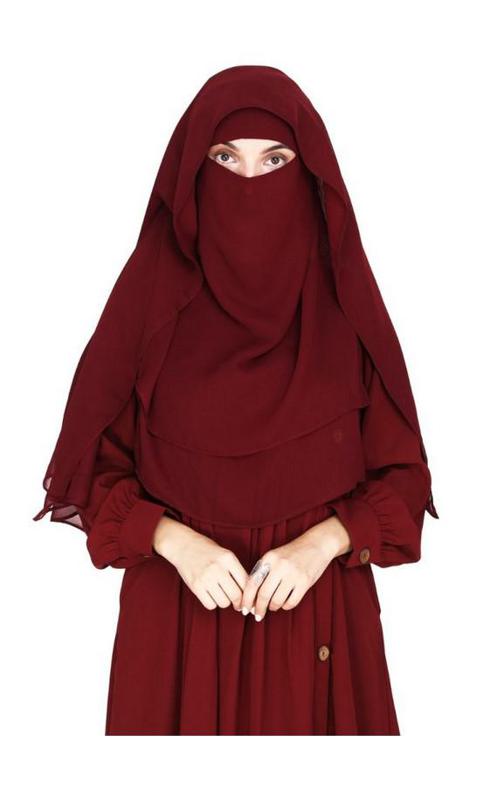 Maroon Georgette Khimar Style Face Veil Naqab (Made-To-Order)