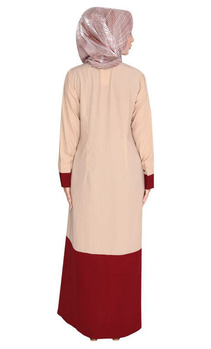Maroon and Beige Symmetrical Design Abaya (Made-To-Order)