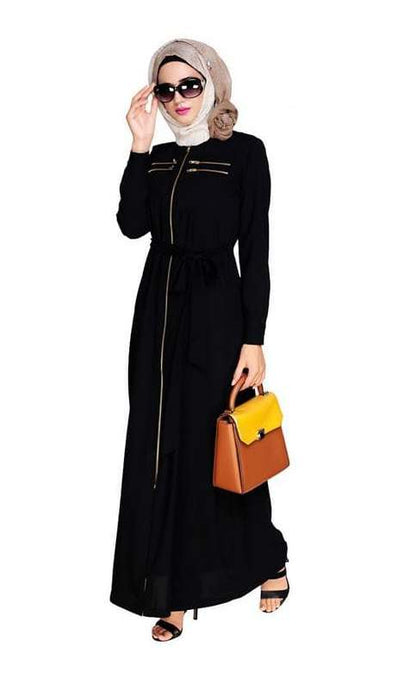 Metallic Sheen Front Zipper Black Abaya (Made-To-Order)