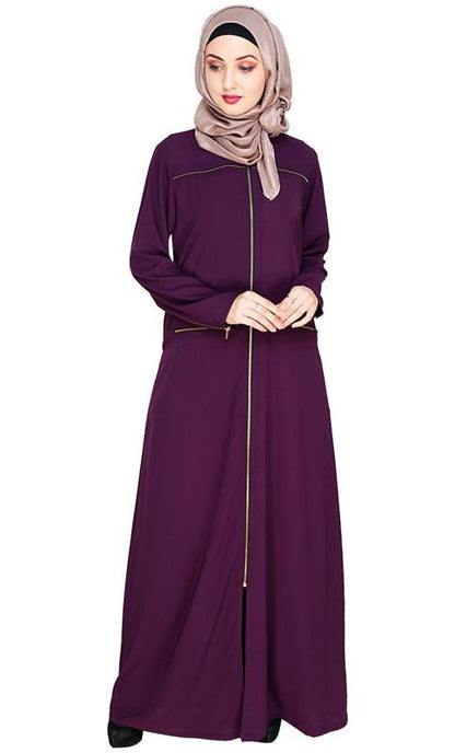 Metallic Zip Purple Abaya (Made-To-Order)