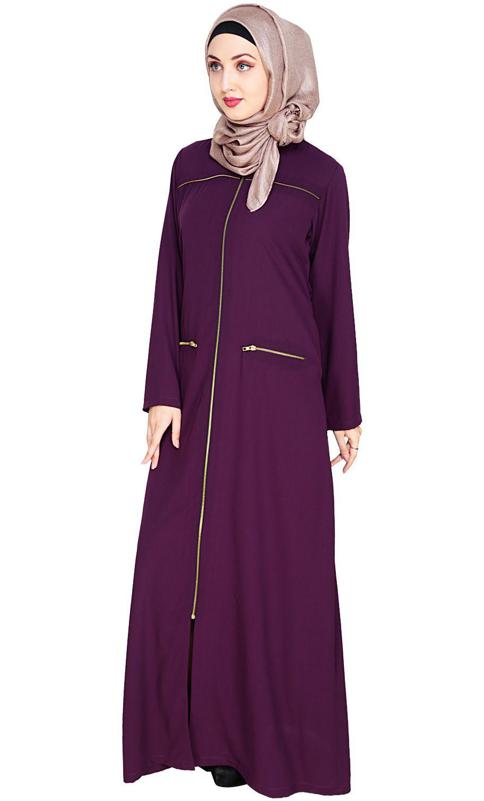 Metallic Zip Purple Abaya (Made-To-Order)