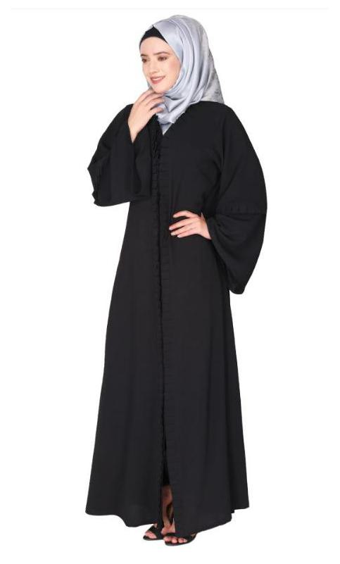 Modish Box Pleated Black Abaya With Conventional Bell Sleeves