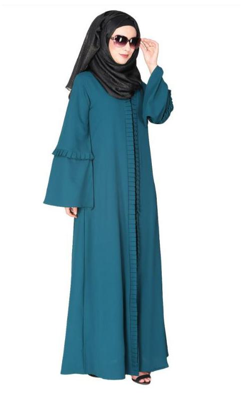 Modish Box Pleated Green Abaya With Conventional Bell Sleeves