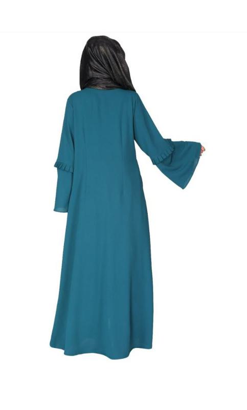 Modish Box Pleated Green Abaya With Conventional Bell Sleeves