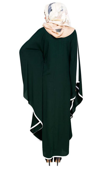 Modish Green Kaftan with White Detailing (Made-To-Order)