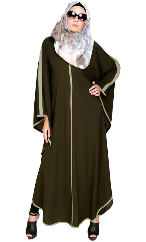 Modish Olive Kaftan with Green Detailing (Made-To-Order)
