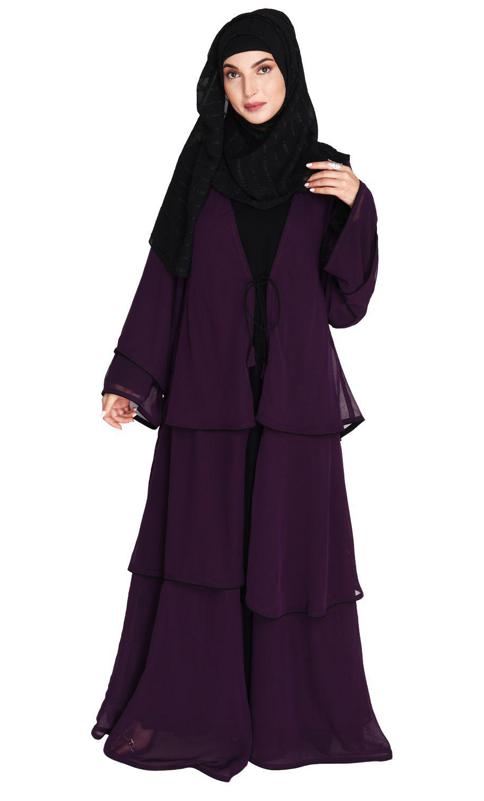 Multi Layer Purple Shrug Style Georgette Abaya (Made-To-Order)