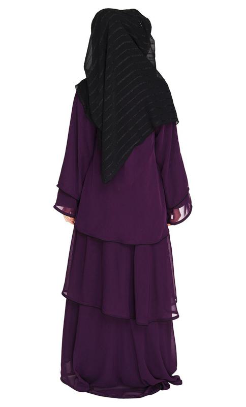 Multi Layer Purple Shrug Style Georgette Abaya (Made-To-Order)