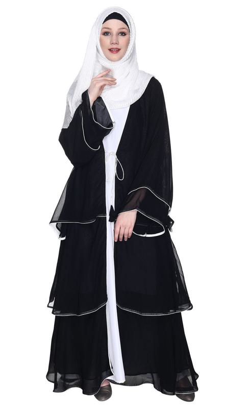 Multi Layered Shrug Style Black Georgette Abaya