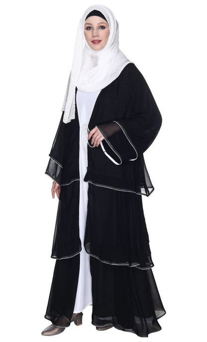 Multi Layered Shrug Style Black Georgette Abaya (Made-To-Order)