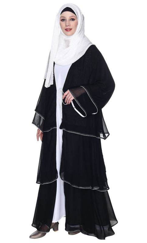 Multi Layered Shrug Style Black Georgette Abaya