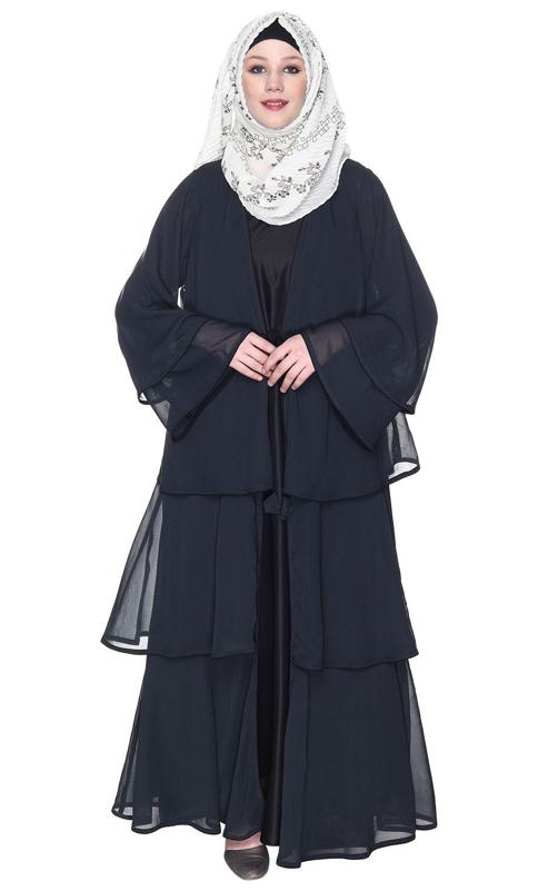 Multi Layered Shrug Style Dark Grey Georgette Abaya