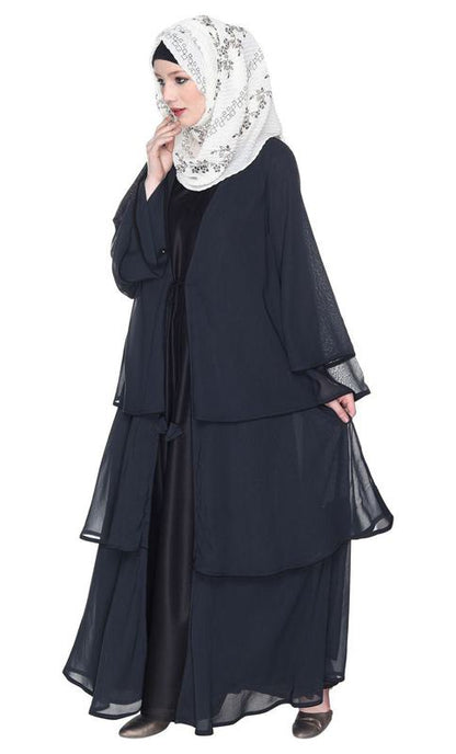 Multi Layered Shrug Style Dark Grey Georgette Abaya (Made-To-Order)