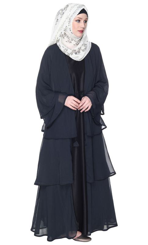Multi Layered Shrug Style Dark Grey Georgette Abaya