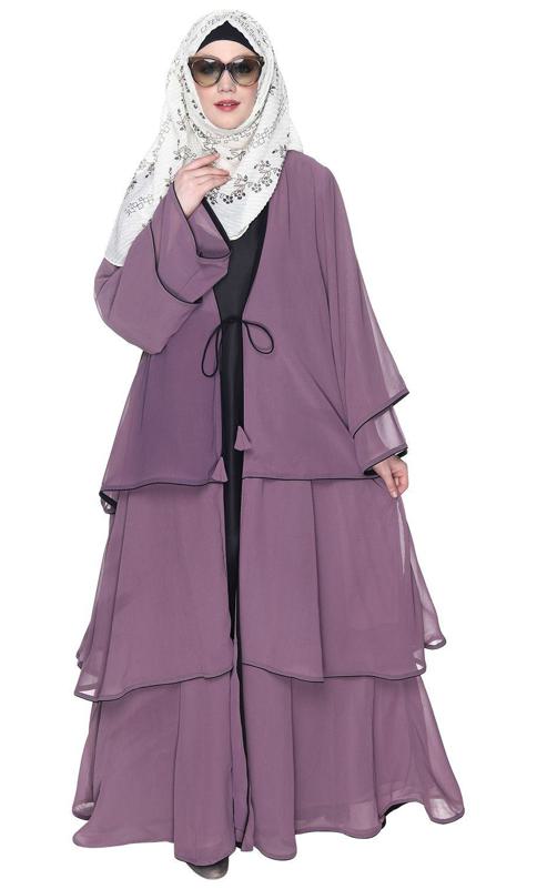 Multi Layered Shrug Style Light Purple Georgette Abaya