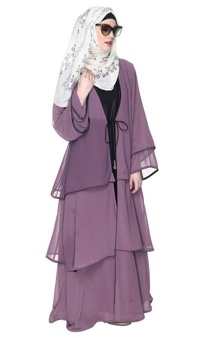 Multi Layered Shrug Style Light Purple Georgette Abaya (Made-To-Order)