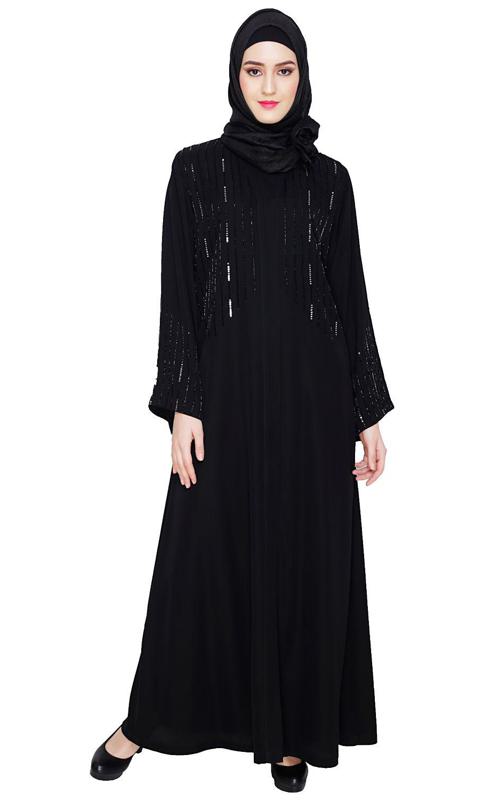 Multicolour Posh Stone Black Dubai Style Abaya (Made-To-Order)