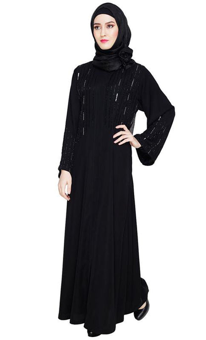 Multicolour Posh Stone Black Dubai Style Abaya (Made-To-Order)