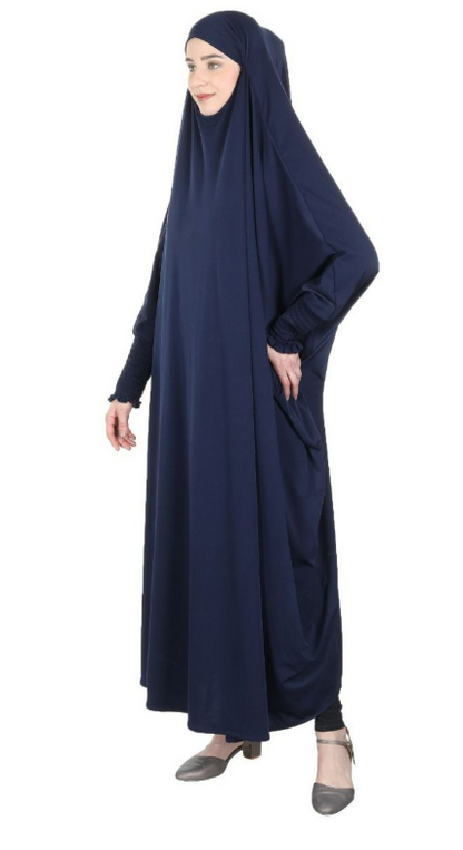 Smooth Navy Blue Jersey Full Body Jilbab Prayer Set