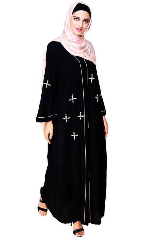 Newfangled Pearl Embroidered Black Abaya