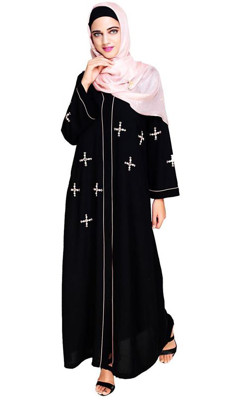 Newfangled Pearl Embroidered Black Abaya