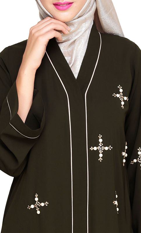 Newfangled Pearl Embroidered Olive Abaya