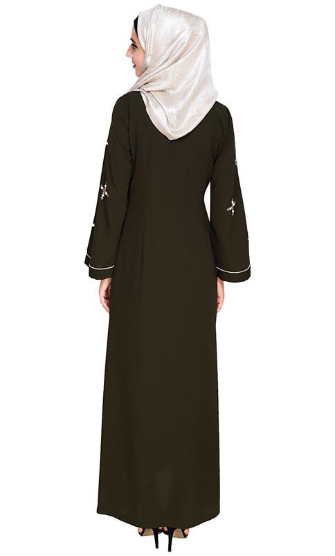 Newfangled Pearl Embroidered Olive Abaya