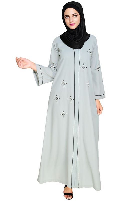 Newfangled Pearl Embroidered Sage Green Abaya