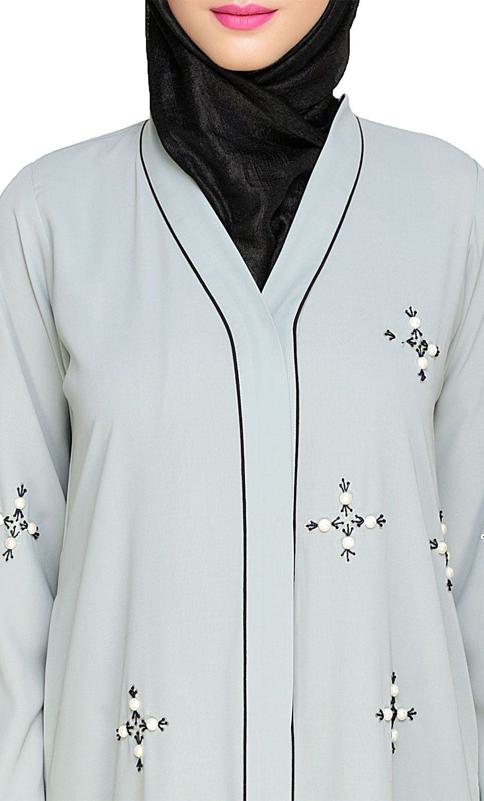 Newfangled Pearl Embroidered Sage Green Abaya