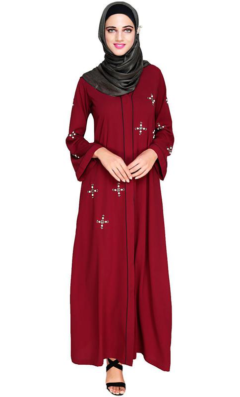 Newfangled Pearl Embroidered Wine Abaya