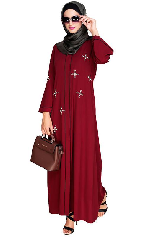 Newfangled Pearl Embroidered Wine Abaya