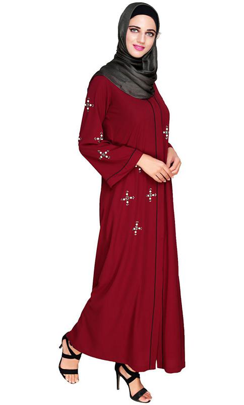 Newfangled Pearl Embroidered Wine Abaya