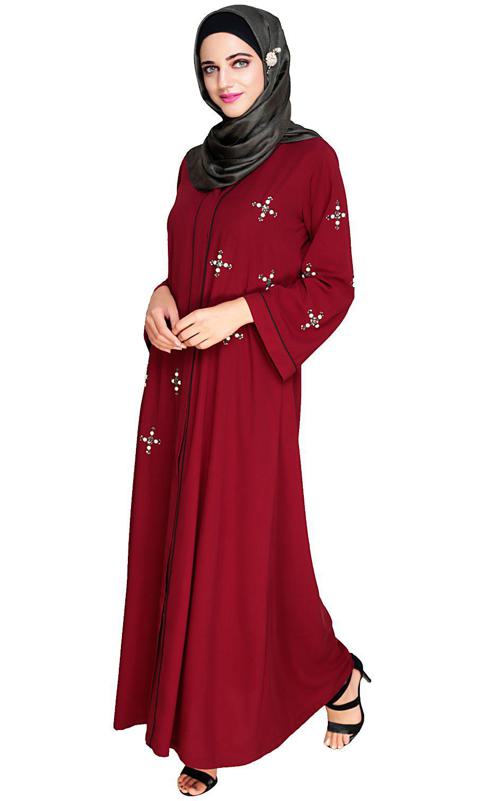 Newfangled Pearl Embroidered Wine Abaya